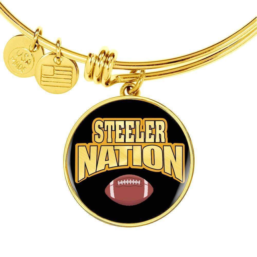 Steeler Nation Personalized Engraved Gold Circle Bangle Bracelet Custom Name